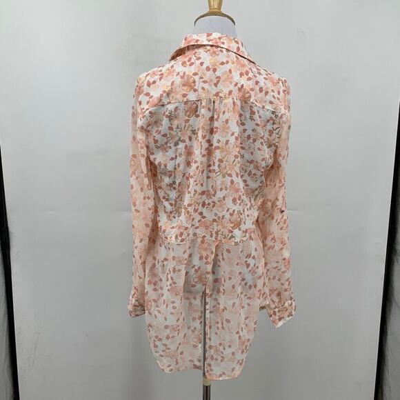Candies Blouse Womens M Medium Floral Tab Sleeve Button Mixed Fabric Petal Back - Picture 5 of 11
